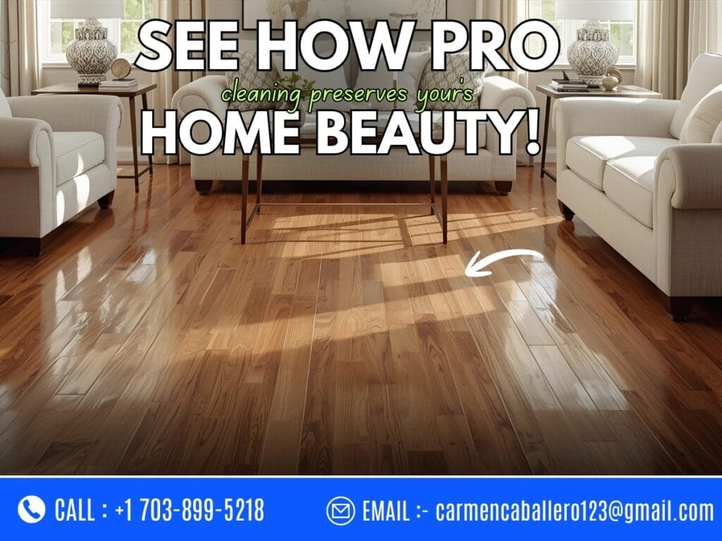 Clean living room with polished floors and furniture