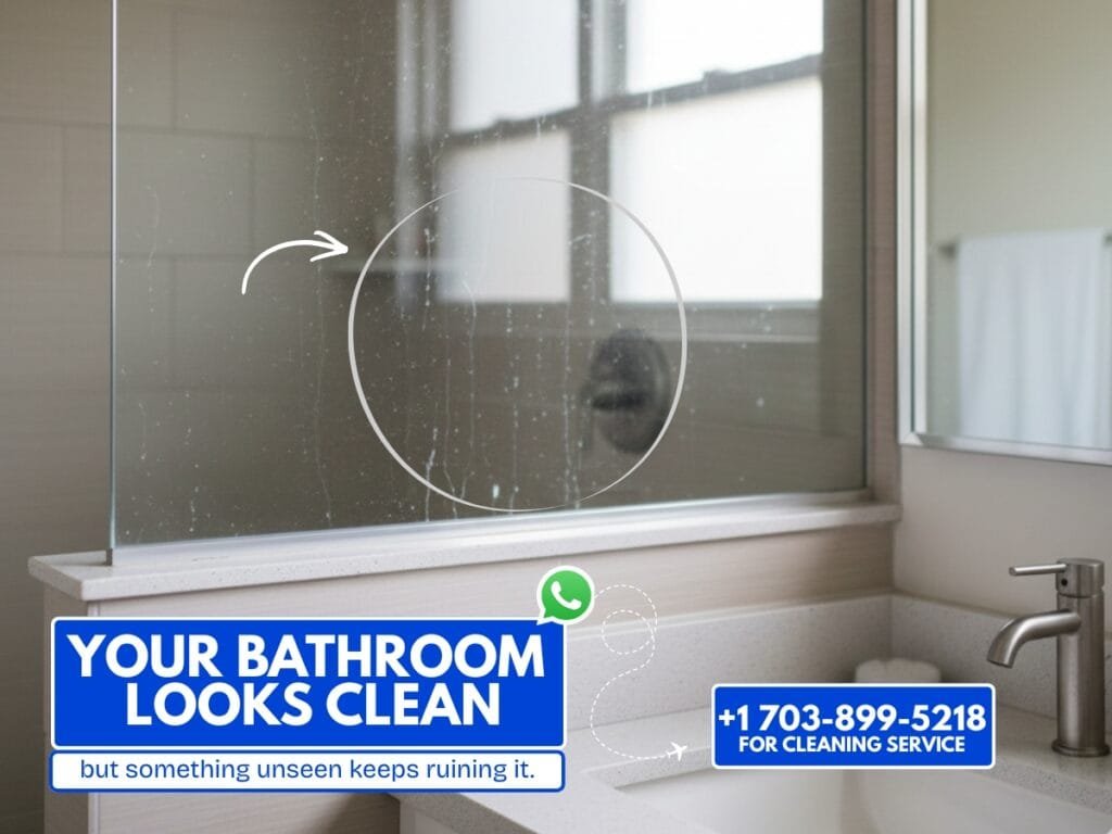 Silent bathroom residue buildup in a Fairfax VA home caused by humidity and hard water